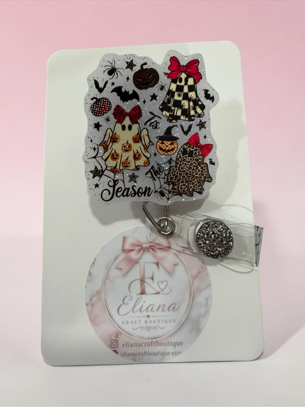 Halloween Ghost Badge Reel - Pink Accents